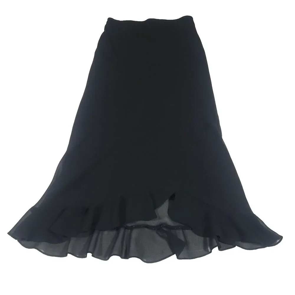 Y2K Romantic Goth Maxi chiffon Skirt 8 Black‎ Ruffle High Low ankle Hem JBS vtg